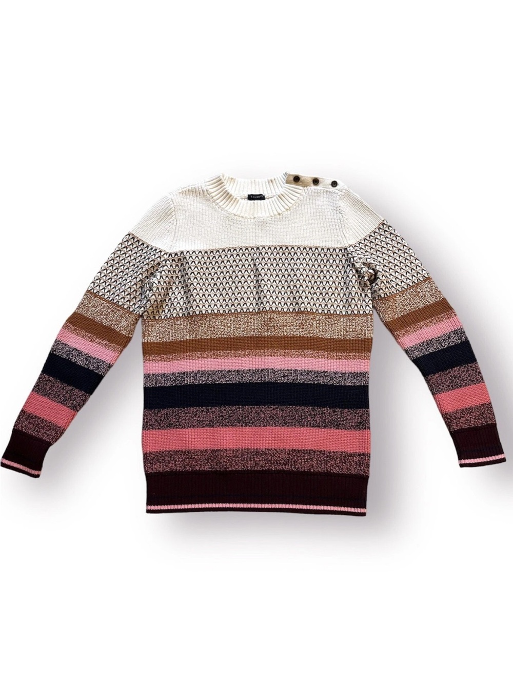 Talbots Sweater Sz M Striped Elbow Patches Thermolite Color Block Scandi Preppy